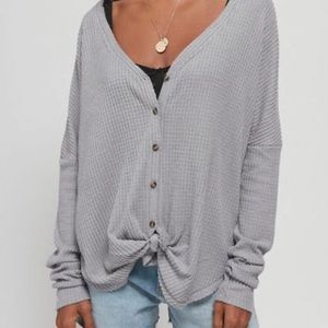 UO Out From Under oversized button down waffle top